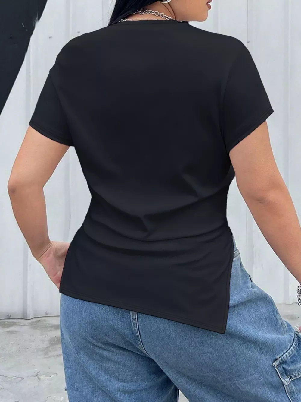 Plus Size Ruched Round Neck Short Sleeve T-Shirt, image 5