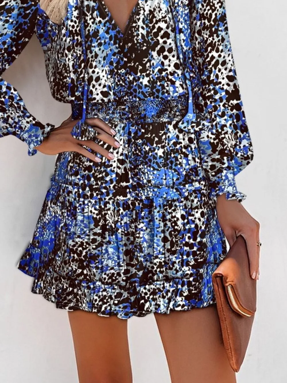 Tie Neck Lantern Sleeve Dress, image 3