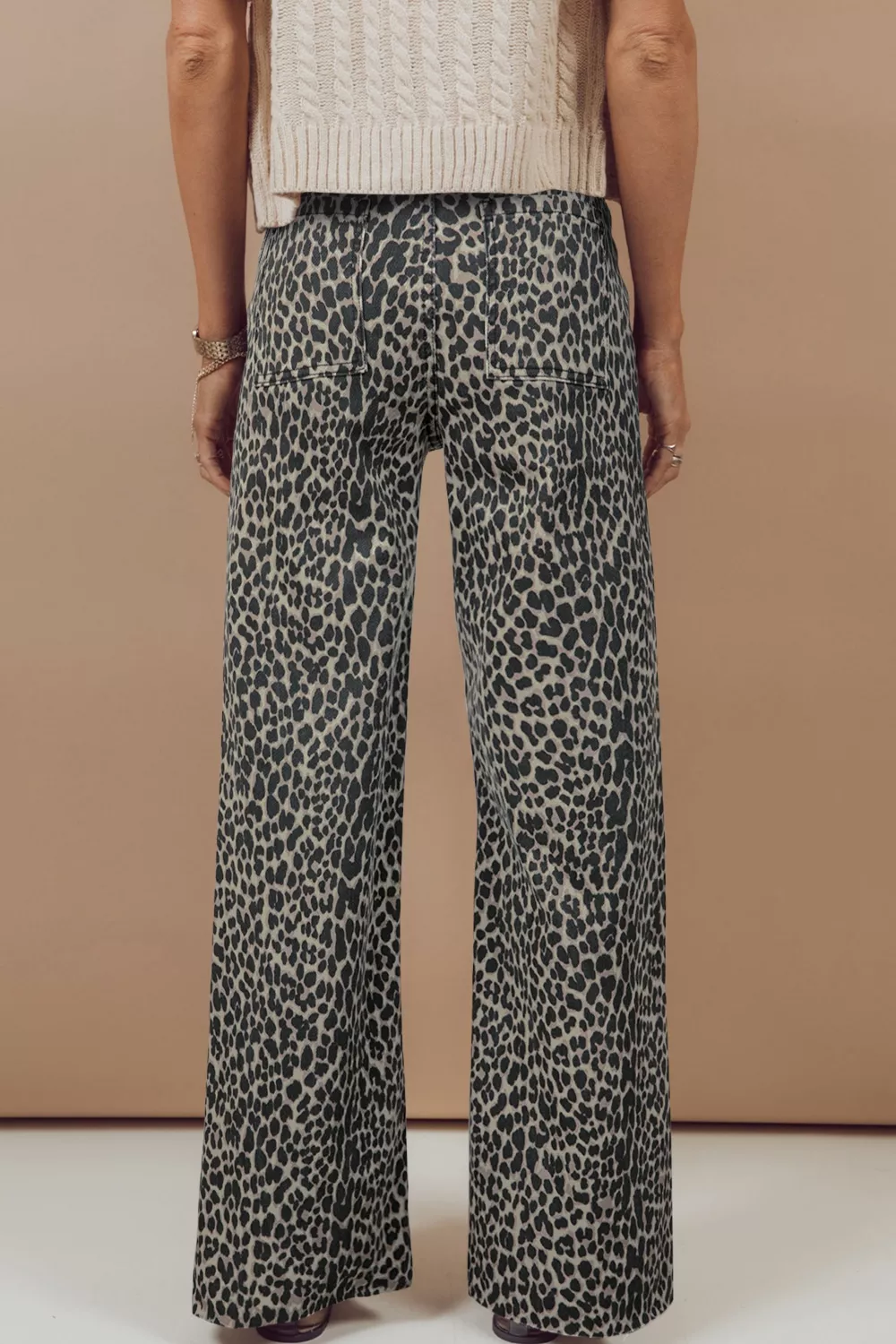 Leopard Print Wide Leg High Waist Jeans, image 2