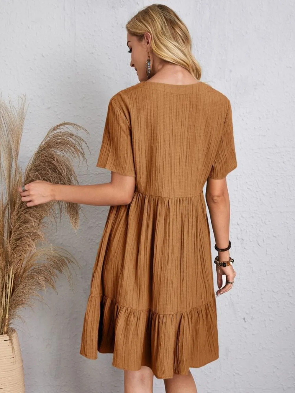 Full Size V-Neck Short Sleeve Dress, image 11
