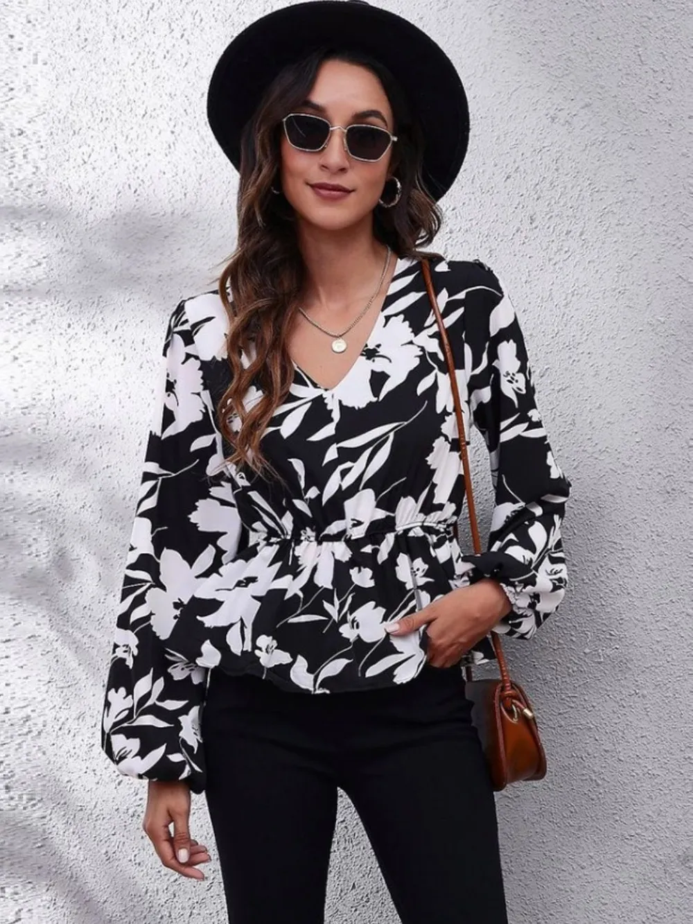 Printed V-Neck Long Sleeve Blouse, image 5