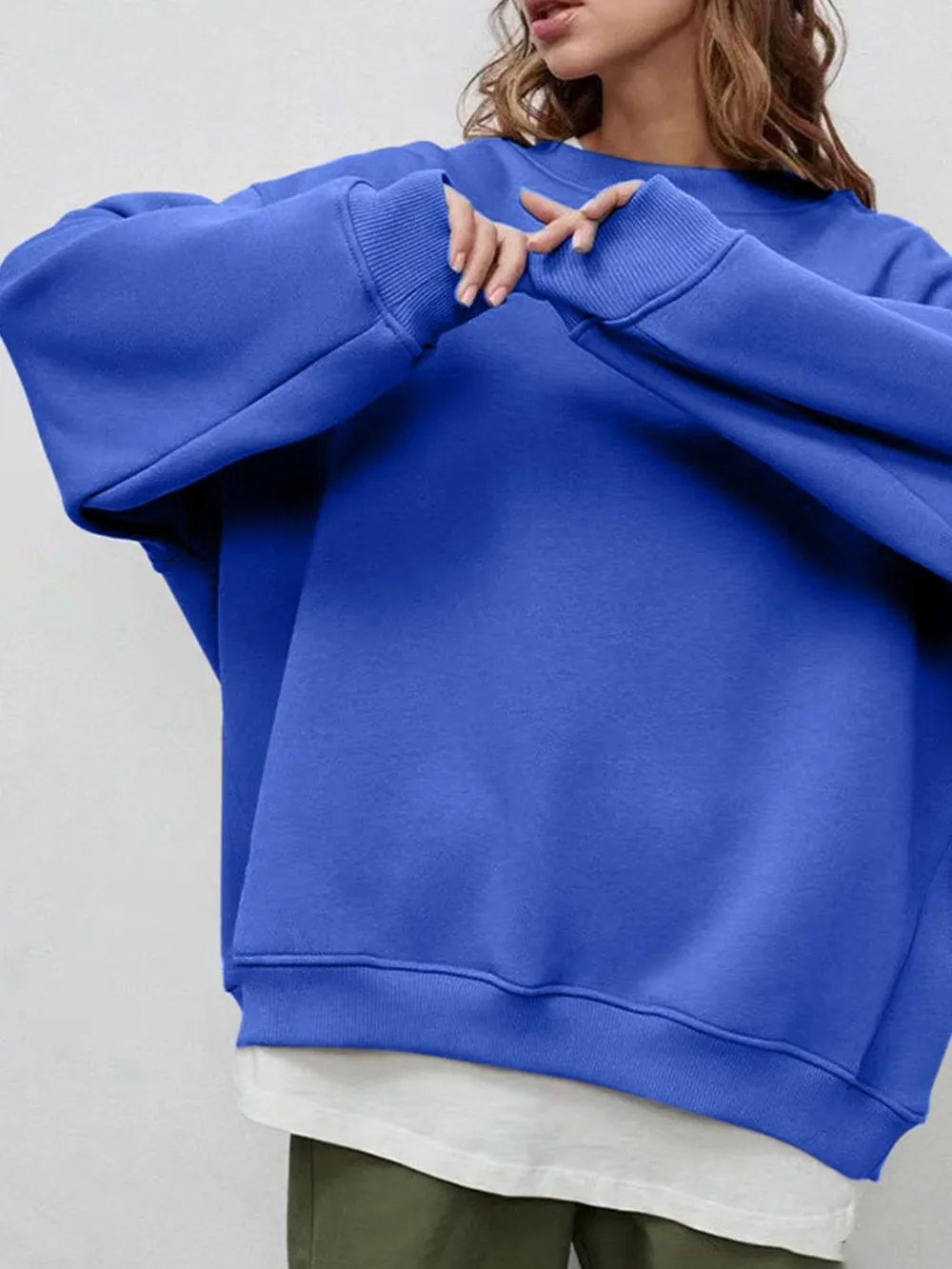 Round Neck Dropped Shoulder Long Sleeve Sweatshirt, image 11