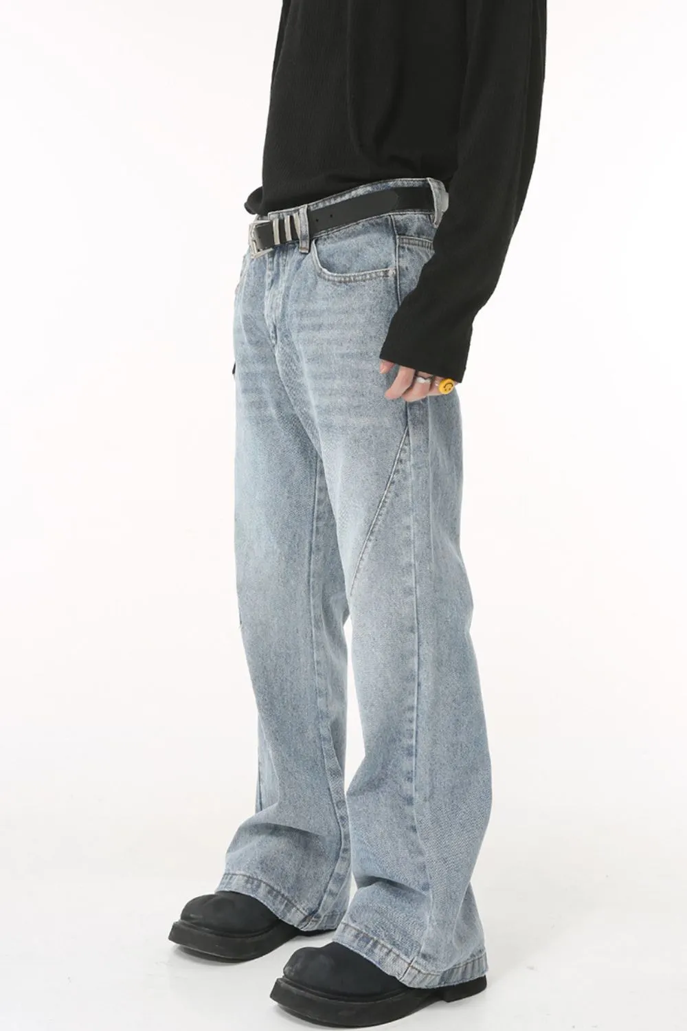 Washed Bootcut Men's Jeans with Pockets, image 3