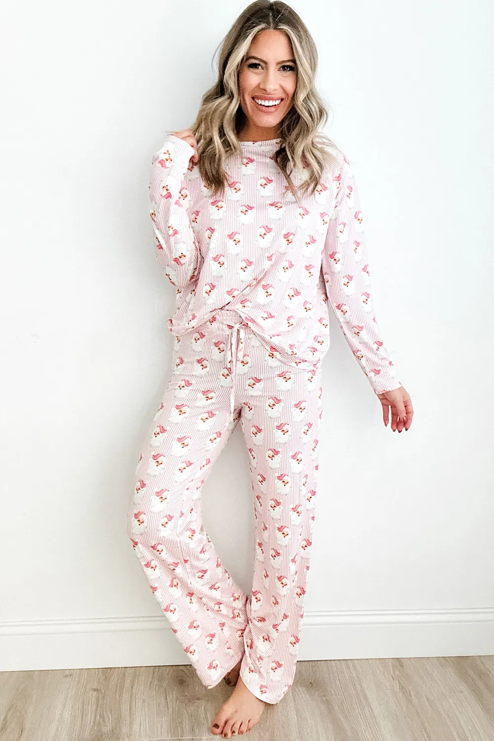 Santa Print Long Sleeve Top and Pants Lounge Set, image 12