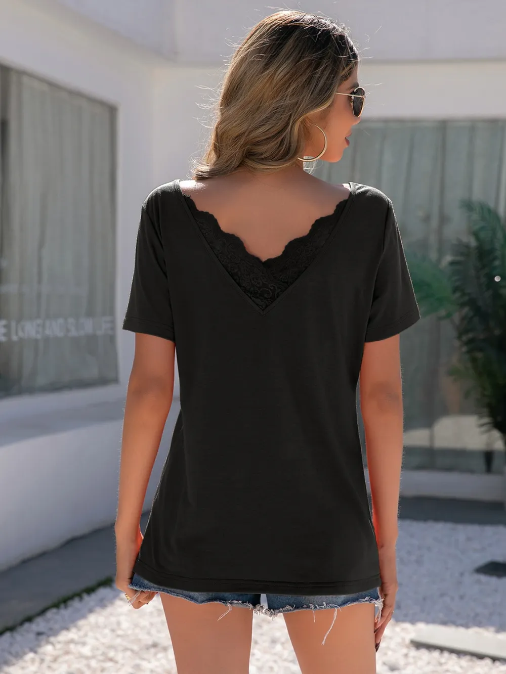 Lace Detail V-Neck Short Sleeve T-Shirt, image 12