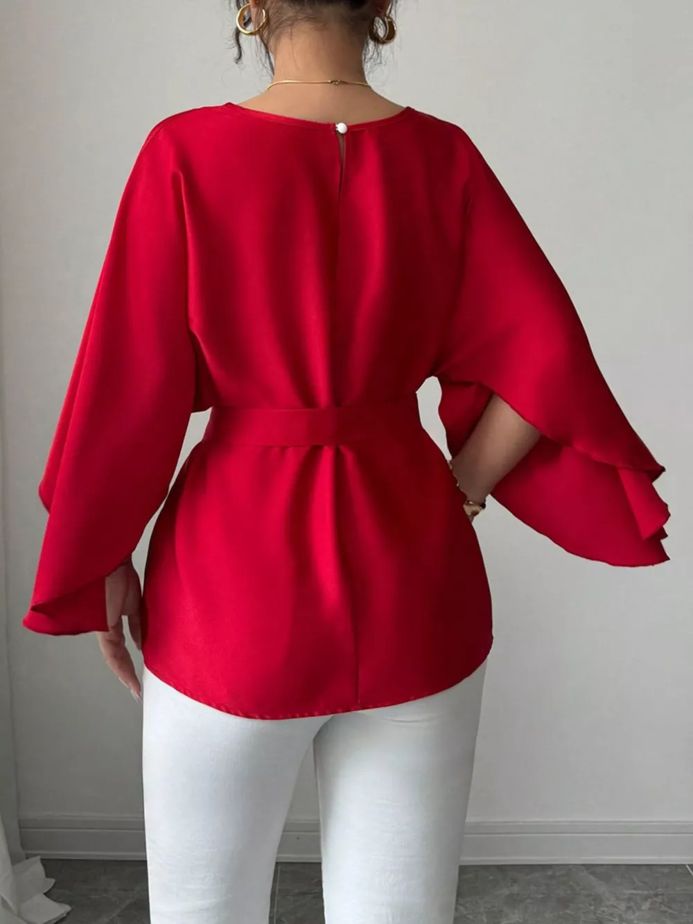Batwing Sleeve Belted Blouse, image 14