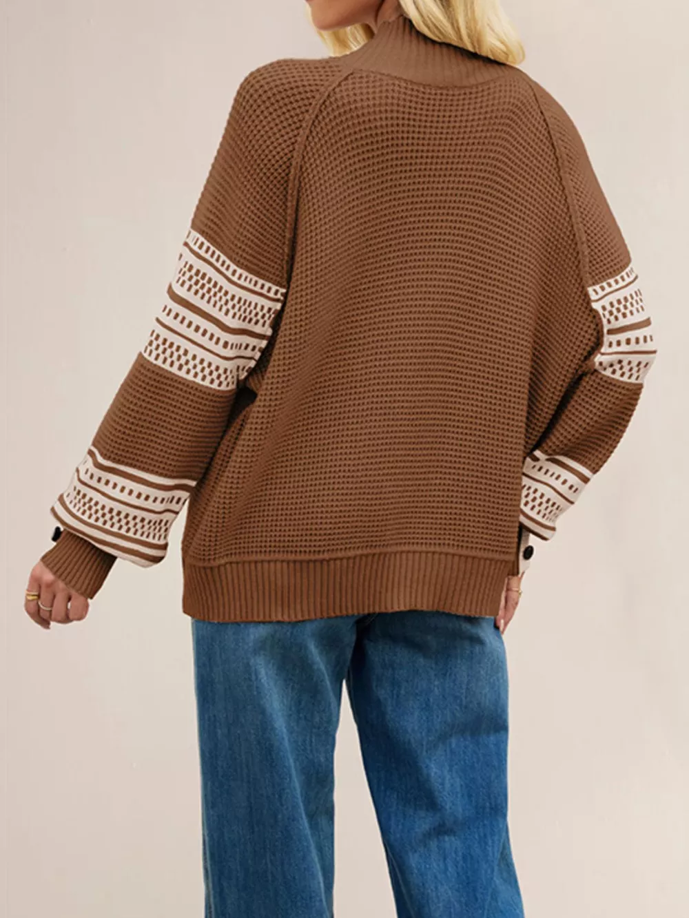 Color-Block Mock Neck Waffle Knit Sweater, image 5
