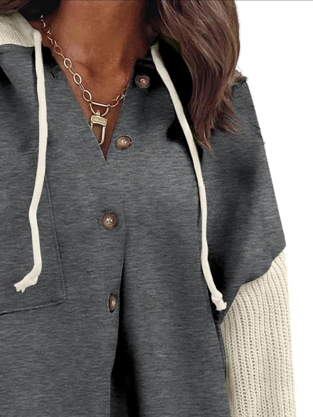 Drawstring Button Front Hoodie, image 10