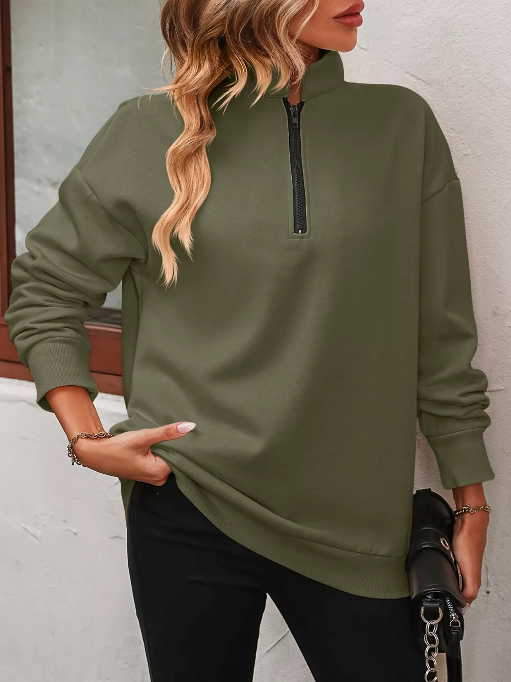 Quarter Zip Dropped Shoulder Sweatshirt, image 23