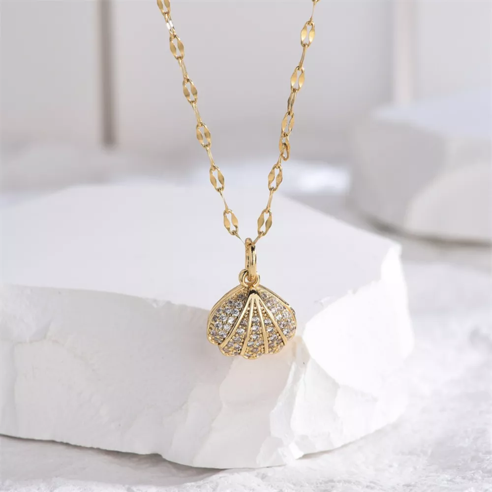 18K Gold-Plated Pearl Shell Necklace, image 3
