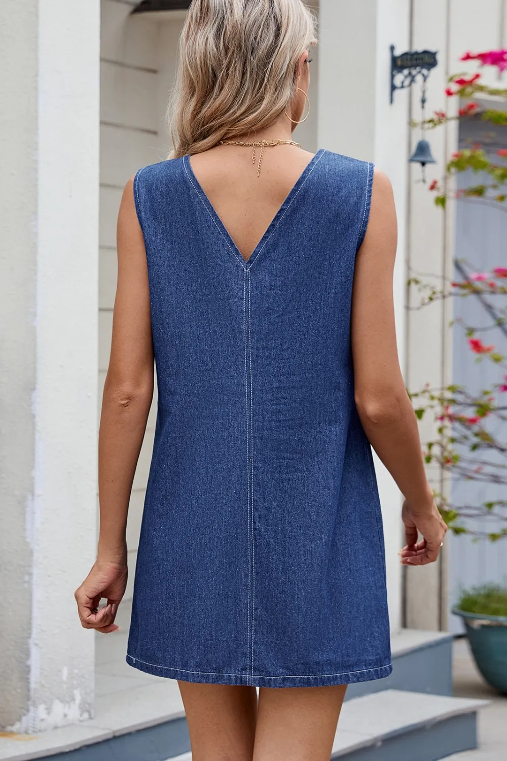 V-Neck Sleeveless Denim Dress, image 4