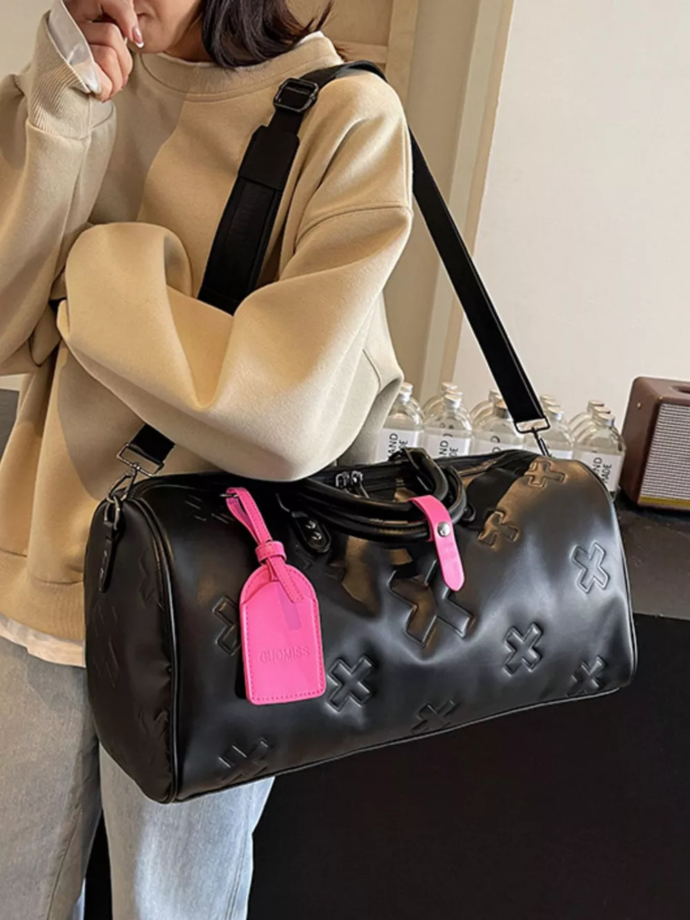 Embossed Cross Pattern Travel Duffel Bag, image 7