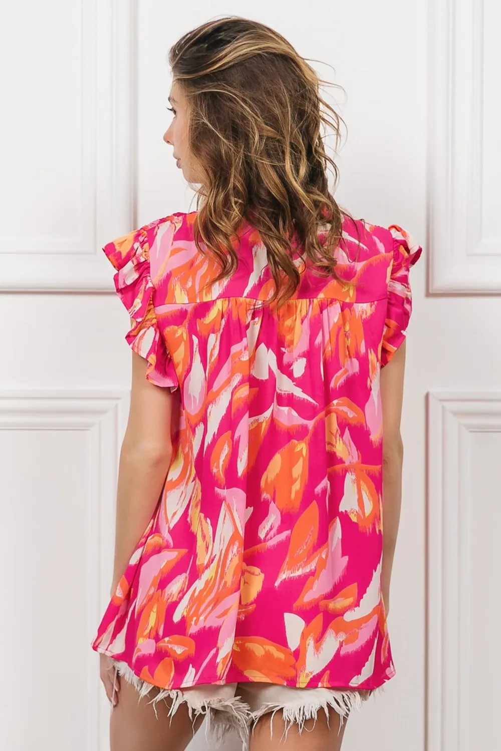 Smocked Yoke Ruffled Floral Top, image 2