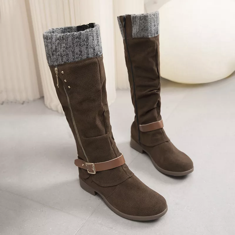 Knee High Slouch Boots with Knit Cuff, image 8