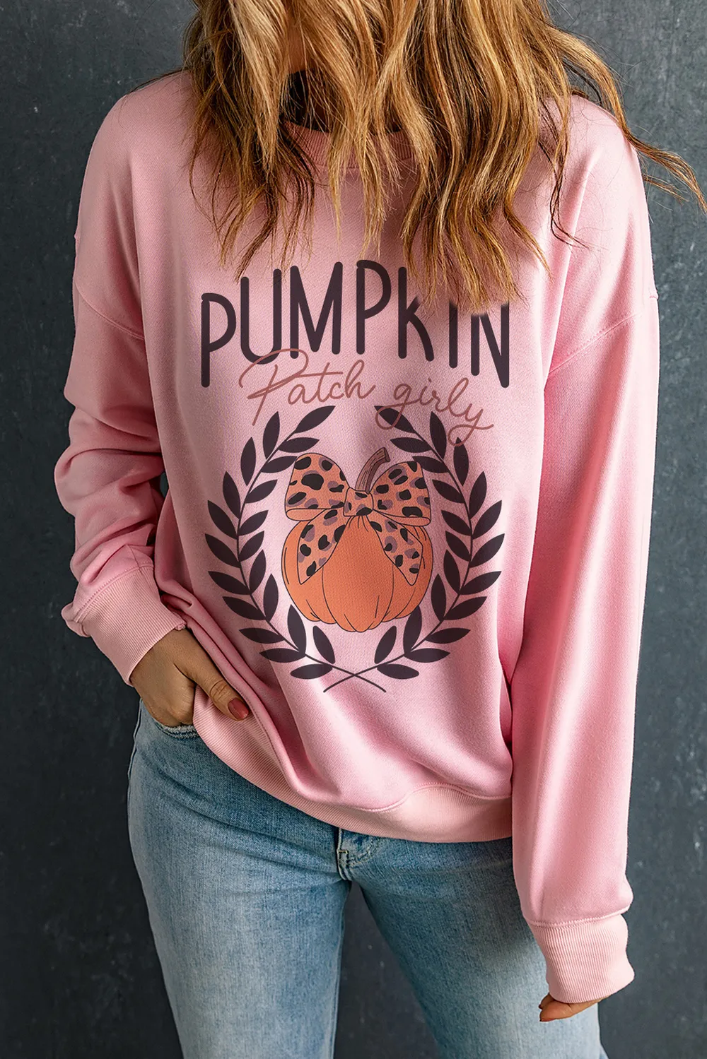 Pumpkin Round Neck Long Sleeve Sweatshirt, image 2