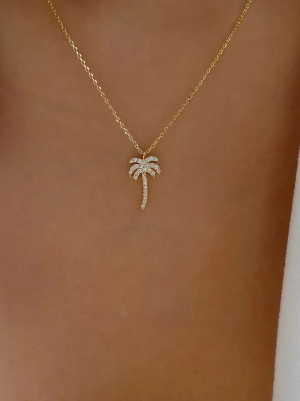 Zircon Palm Tree Pendant Necklace