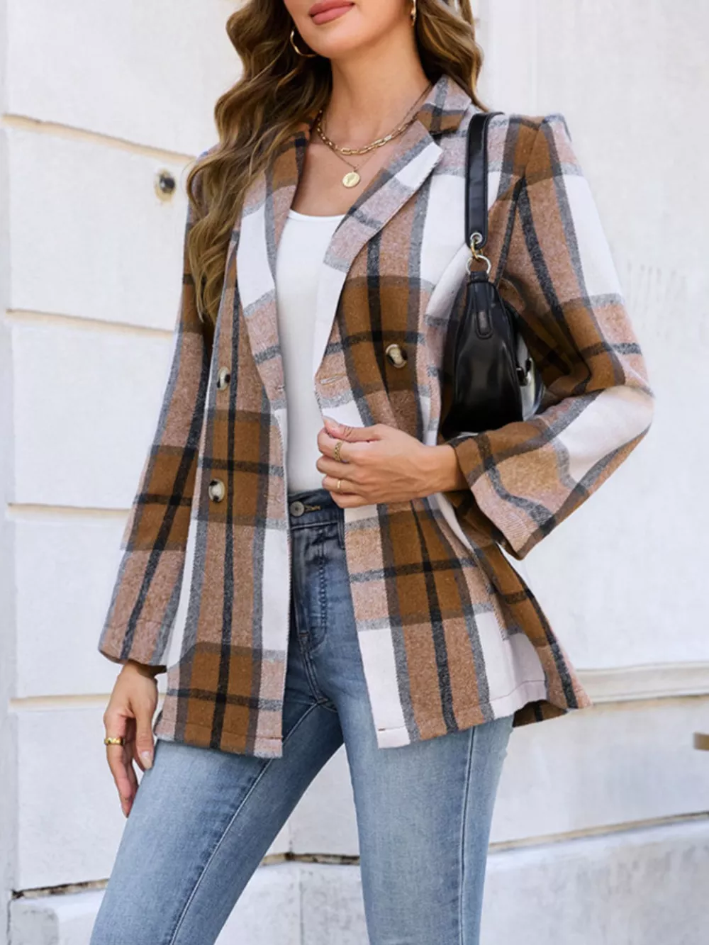Plaid Double-Breasted Blazer, image 5