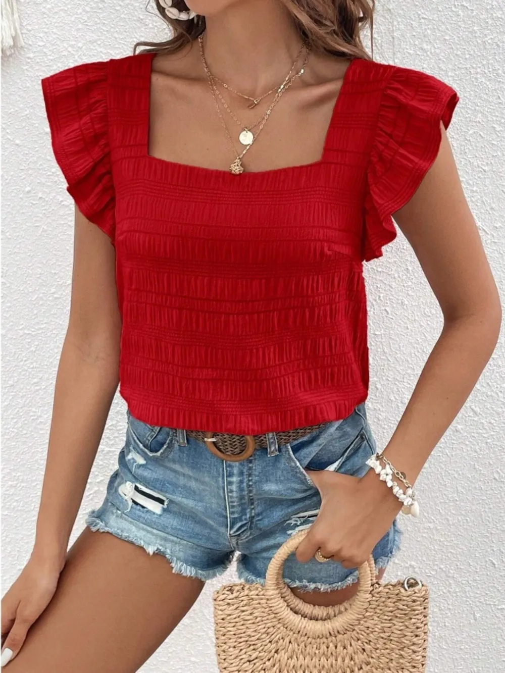 Ruffled Square Neck Cap Sleeve Blouse, image 5