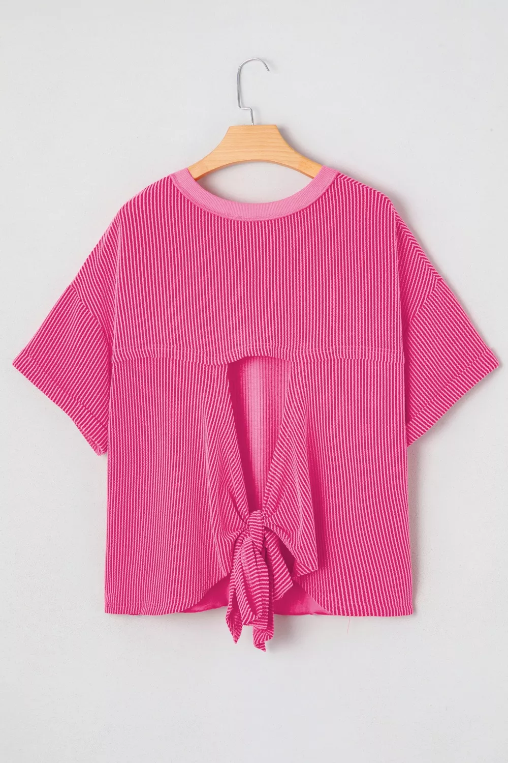 Spiral Ribbed Cutout Bow Knot Back Oversize Top, image 4