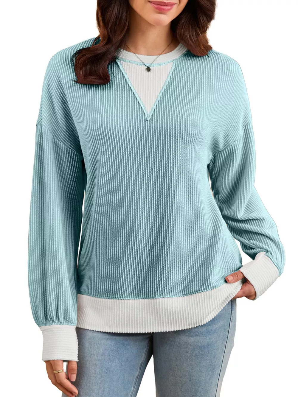 Two-Tone Ribbed Knit Sweatshirt, image 18