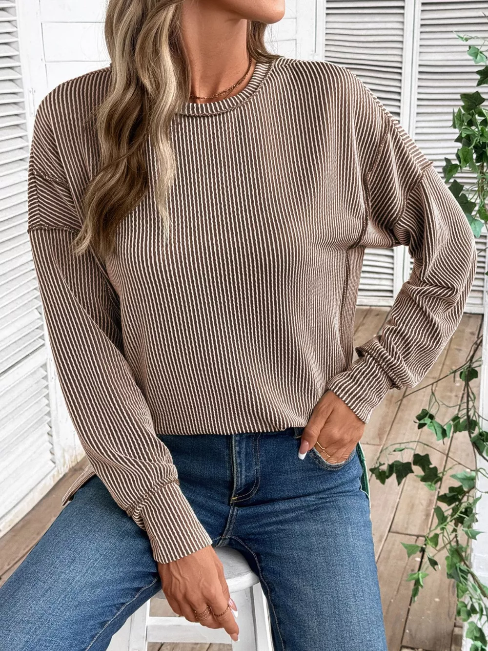 Side Slit Round Neck Sweatshirt, image 11