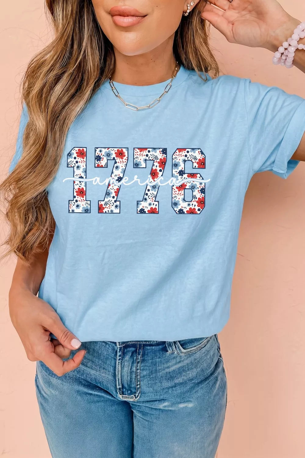 America 1776 Floral Print Relaxed T Shirt, image 2
