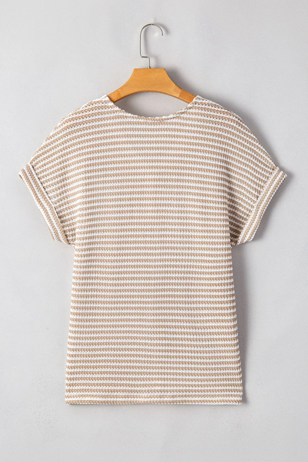 Stripe Buttoned Front V Neck T Shirt, image 5