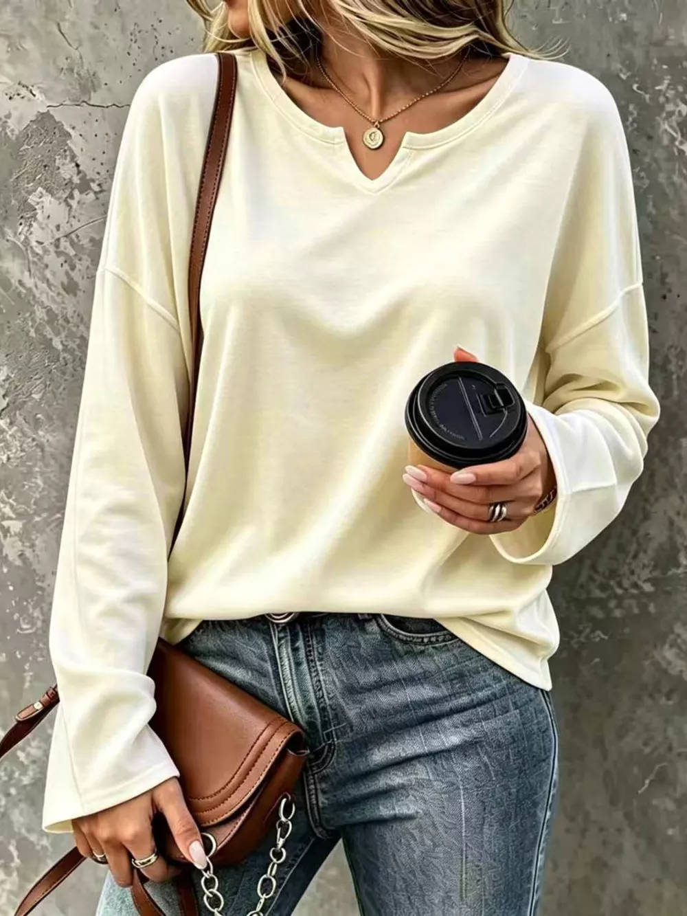 Full Size Solid Color Long Sleeve Loose T-Shirt Plus Size, image 5