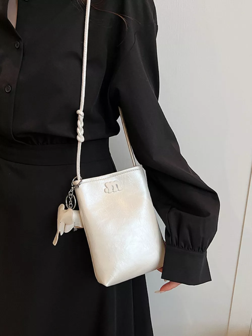 Minimalist PU Leather Crossbody Bag with Elephant Charm, image 3