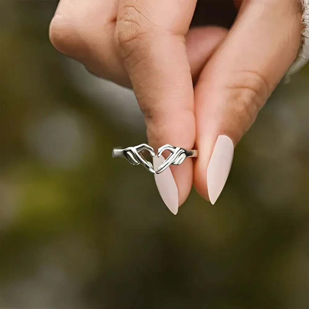 Hand Heart Shape 925 Sterling Silver Open Ring, image 4