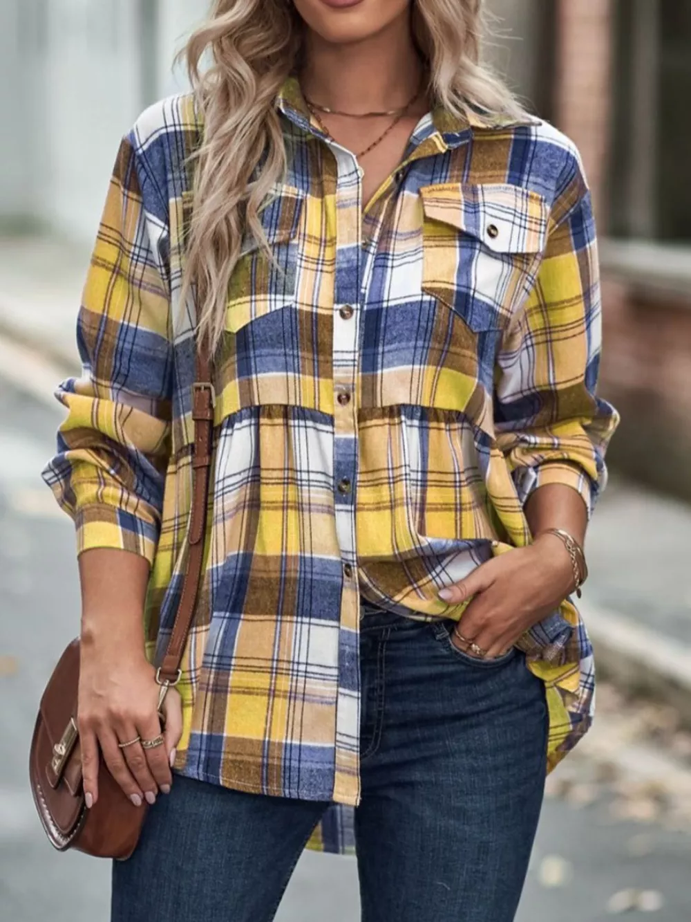 Plaid Button-Down Long Sleeve Shirt, image 14