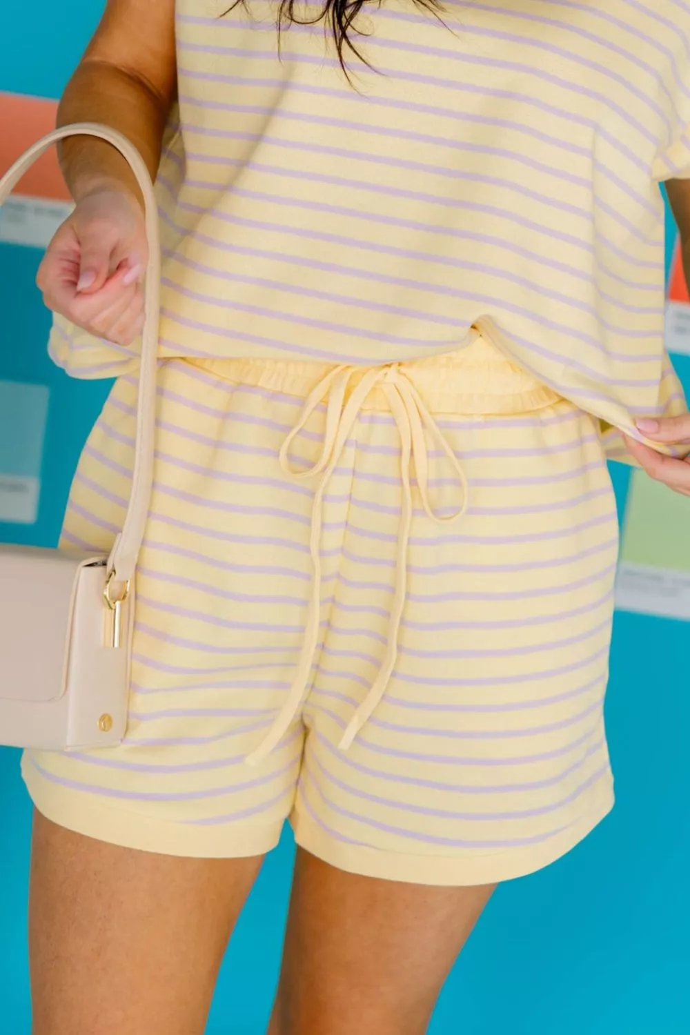 Stripe Relaxed Tee Drawstring Shorts 2pcs Outfit, image 5
