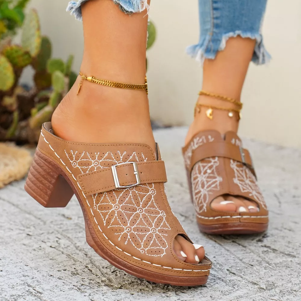 Buckle Decor Block Heel Sandals, image 14