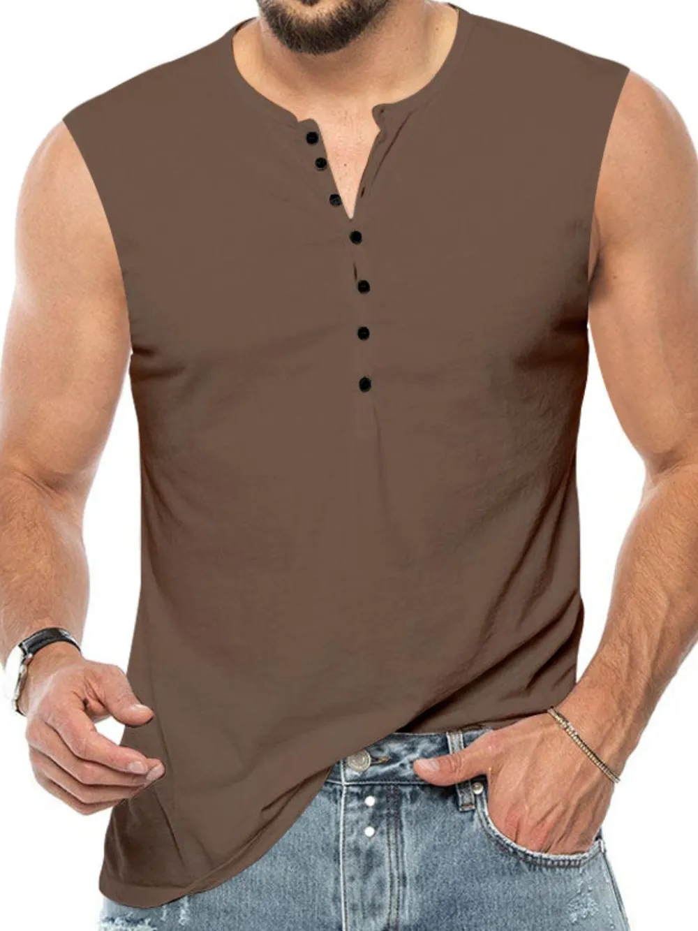 Men's Full Size Button Detail Tank Plus Size, image 5