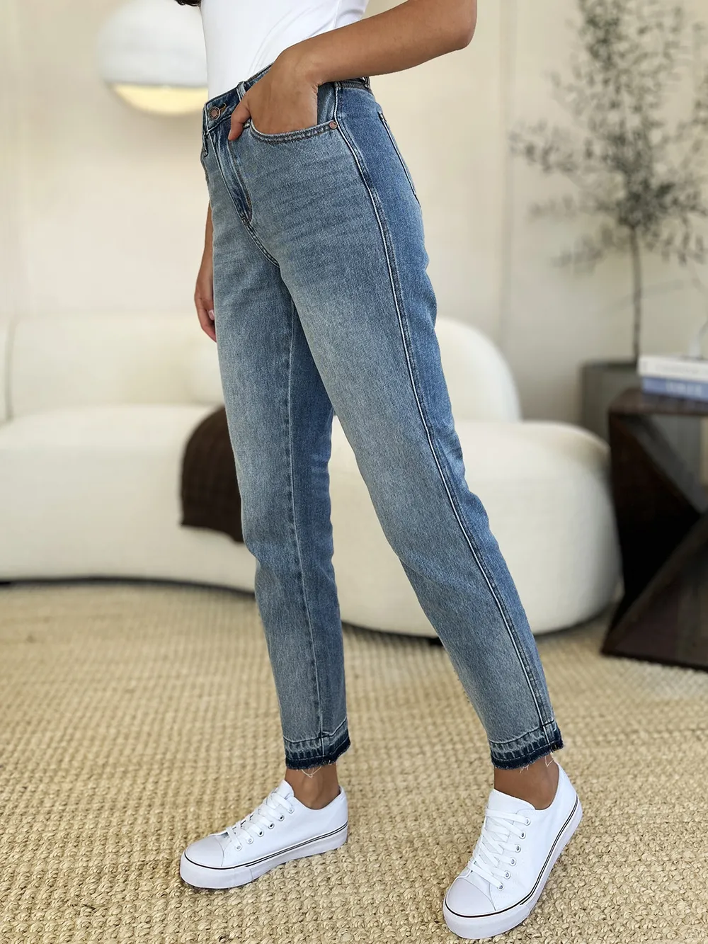 Full Size Mid Rise Rigid Magic Release Hem Jeans, image 7