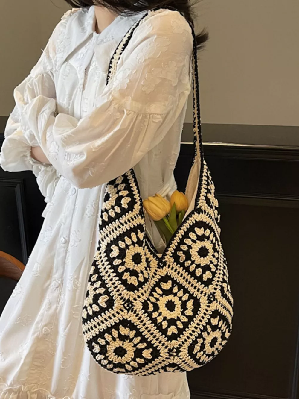Crochet Hobo Shoulder Bag, image 8