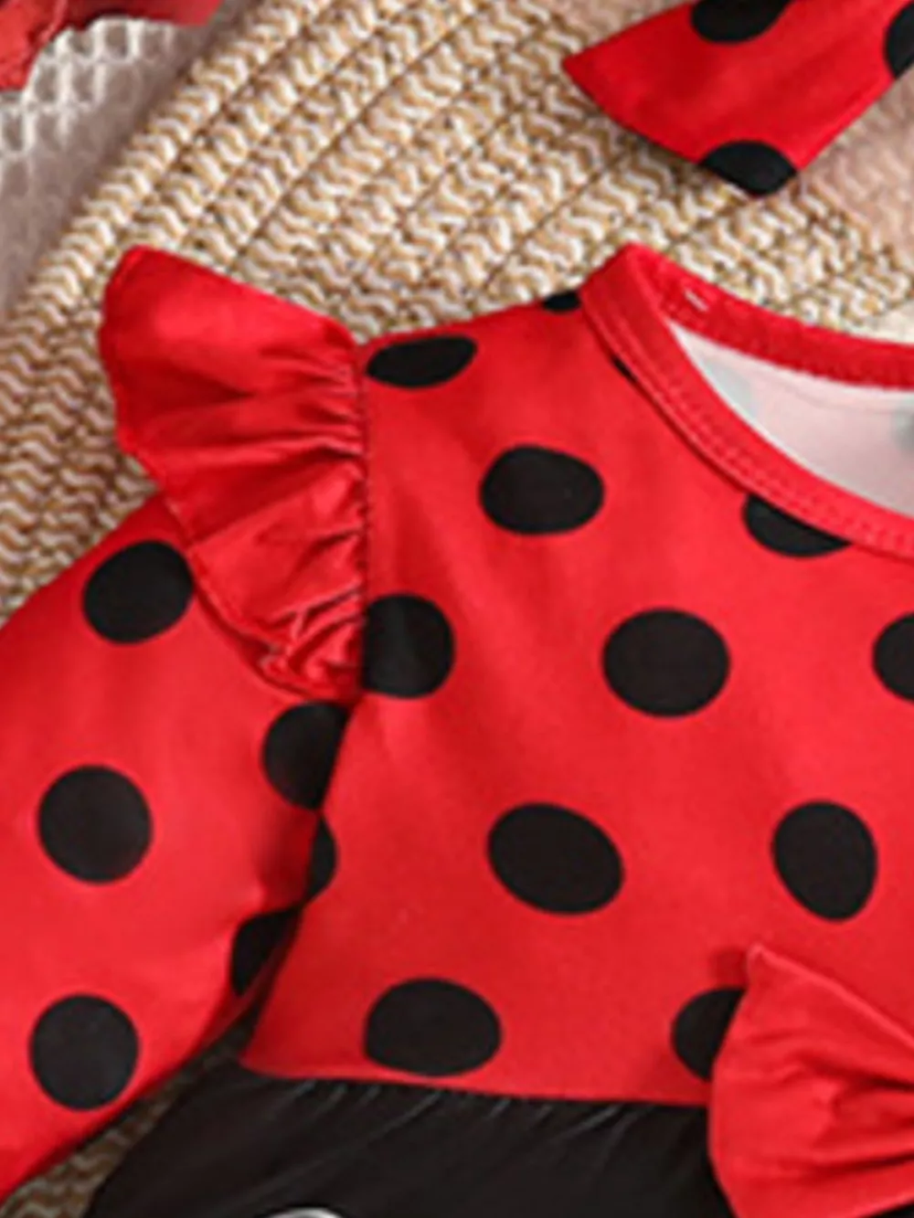 Children's Ladybug Print Ruffle Trim Top and Pants Set, image 4