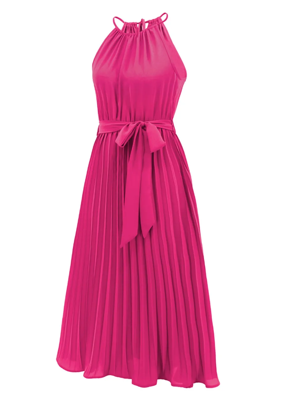 Pleated Spaghetti Strap Tie Waist Midi Dress, image 32