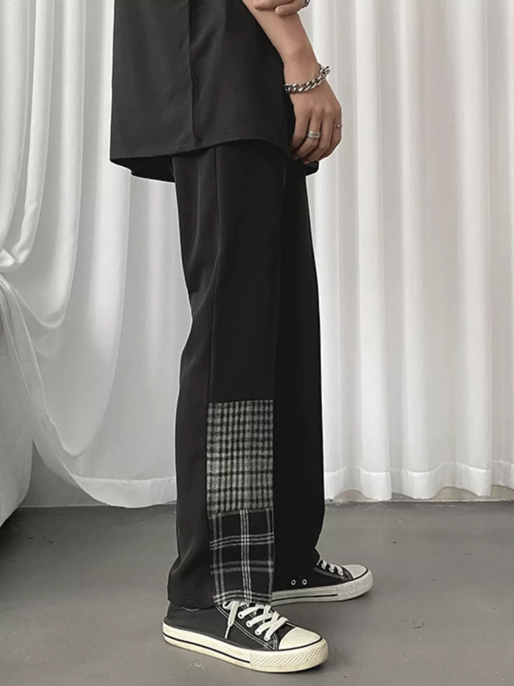 Men's Plus Size Plaid Patchwork Straight-Leg Pants, image 2