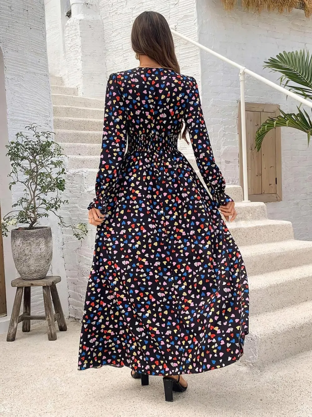 Smocked Printed V-Neck Flounce Sleeve Dress, image 10