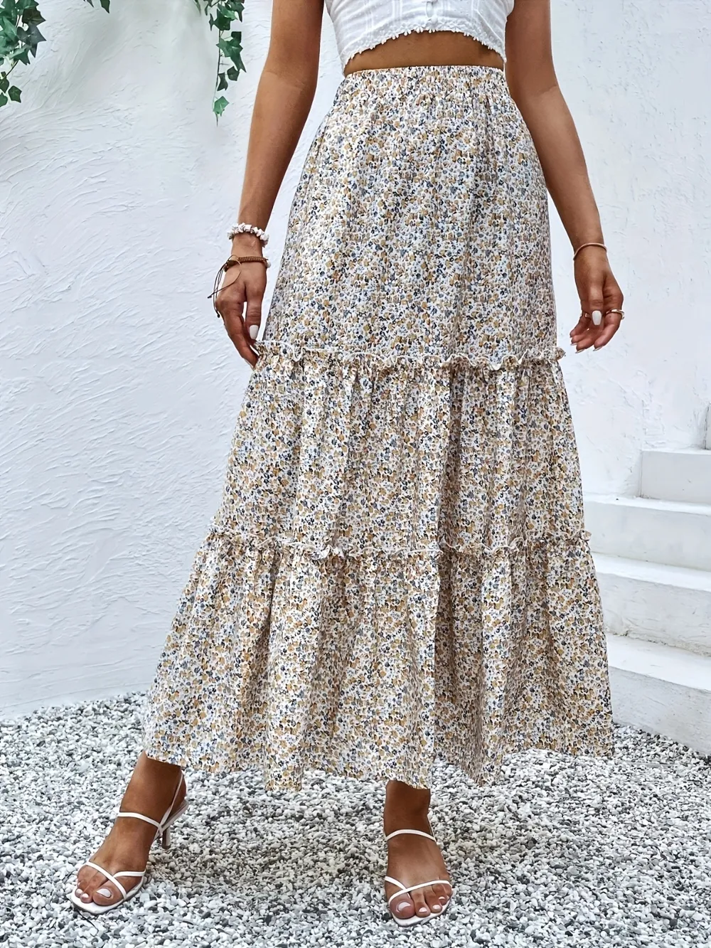 Frill Tiered Printed Skirt