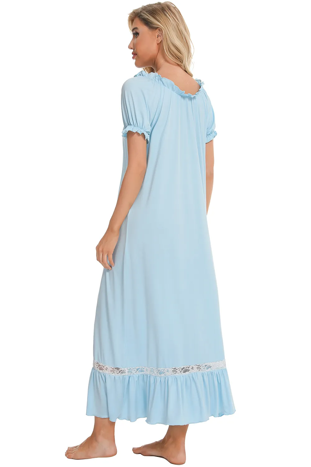 Lace Detail Short Sleeve Lounge Dress, image 3