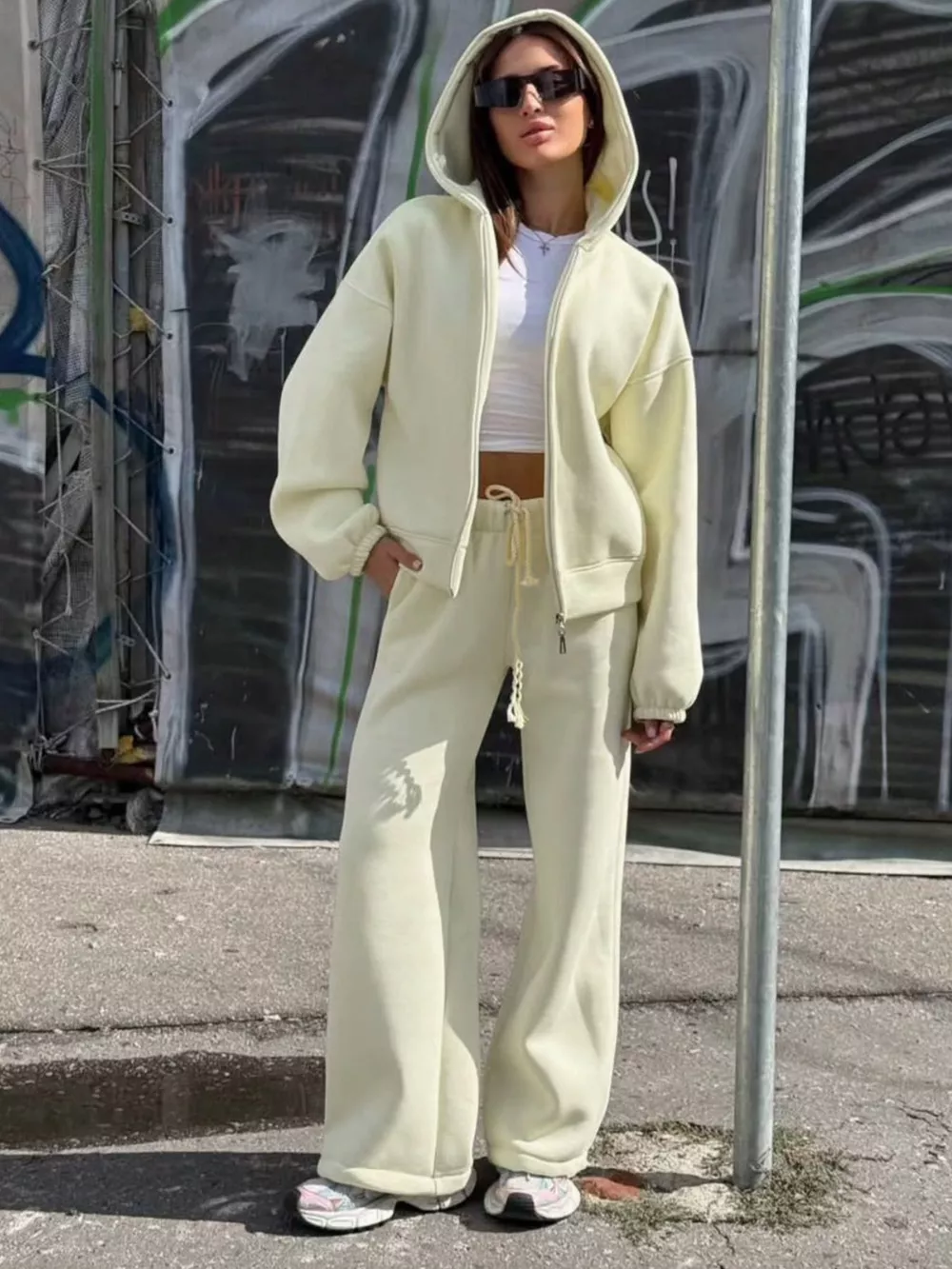 Zip-Up Hoodie and Wide-Leg Sweatpants Set, image 8