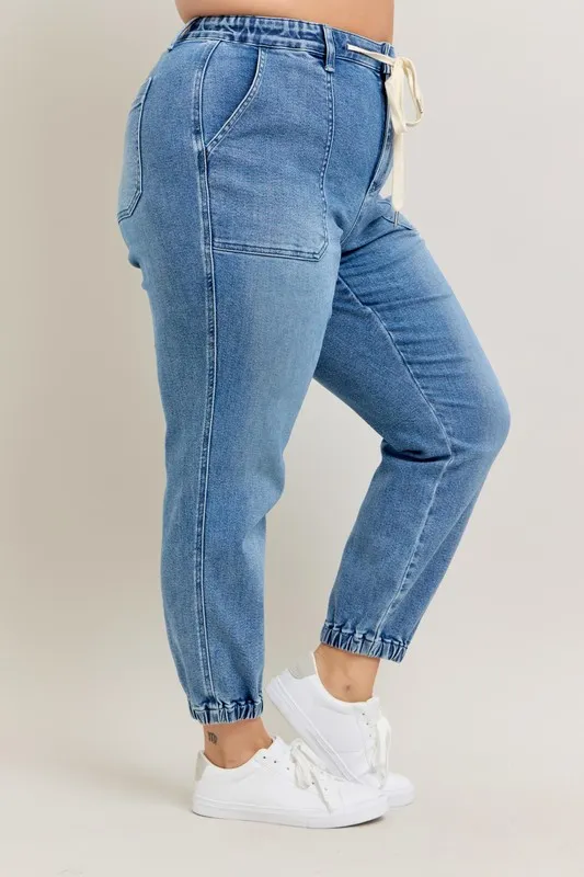 Full Size High Waist Denim Jogger Plus Size, image 4