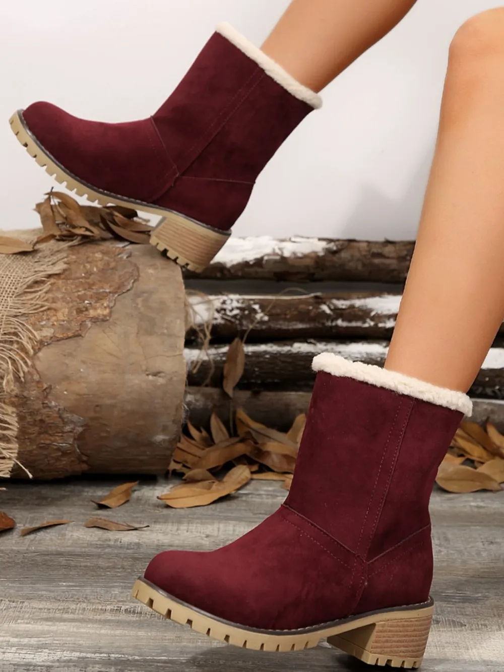 Thermal Fuzzy Block Heel Boots, image 21