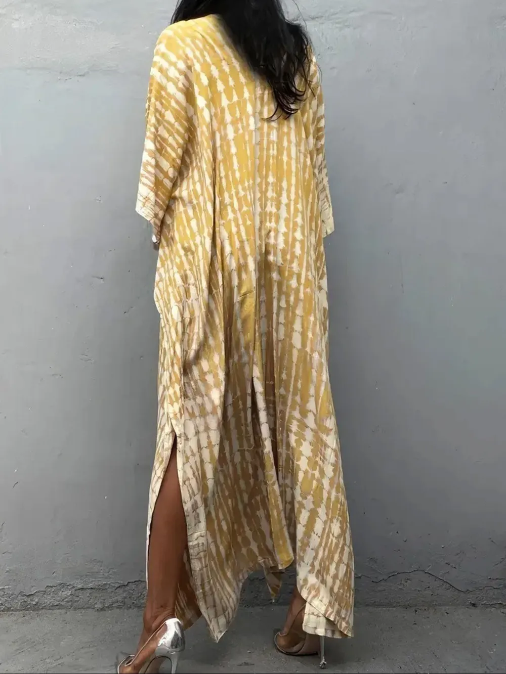 Tie-Dye V-Neck Maxi Dress with Flowy Sleeves, image 2