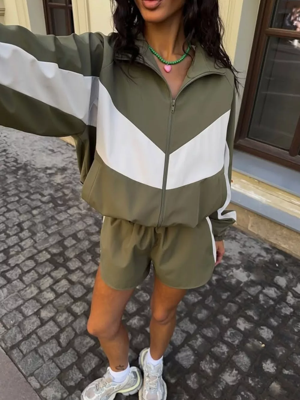 Color Block Zip Up Outerwear and Shorts Set, image 9