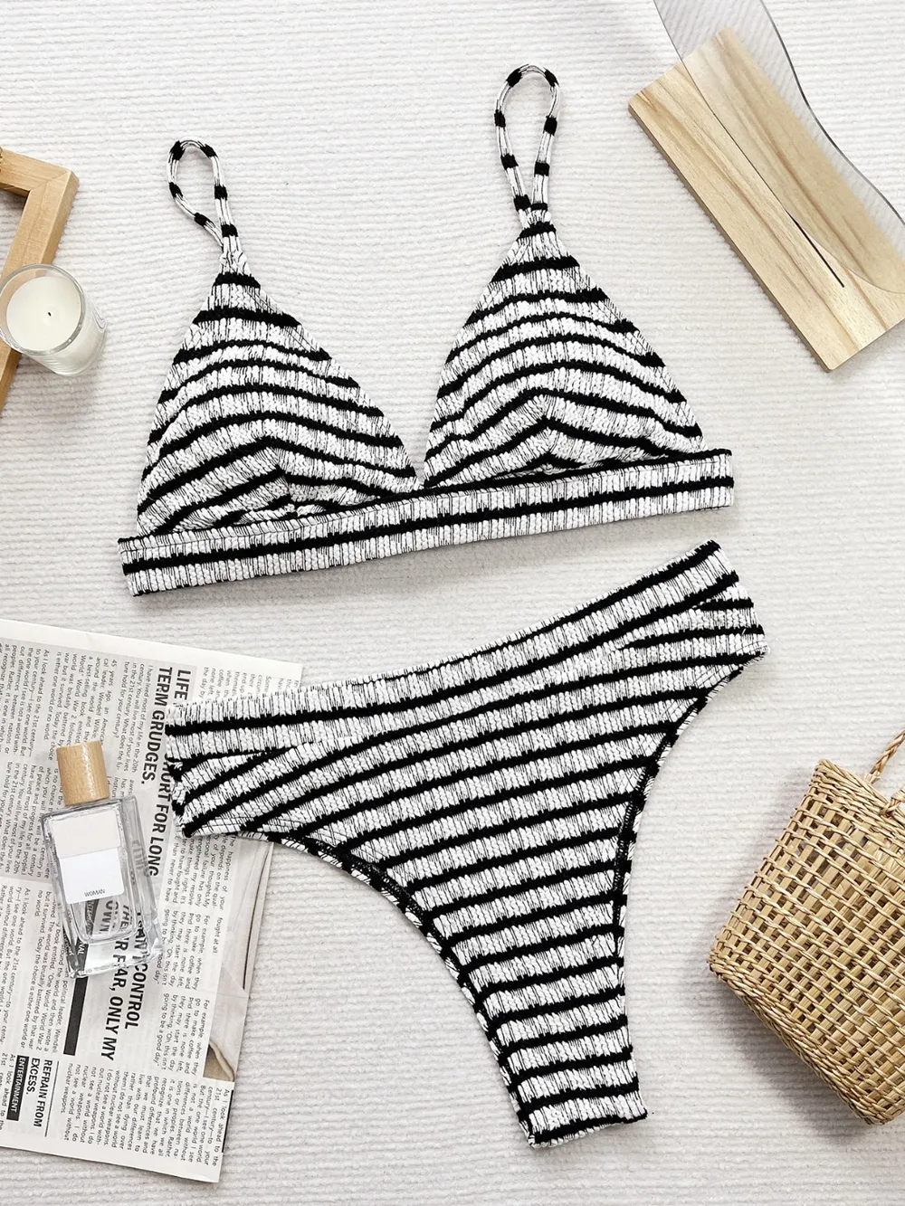 Striped V-Neck Two-Piece Swim Set, image 3