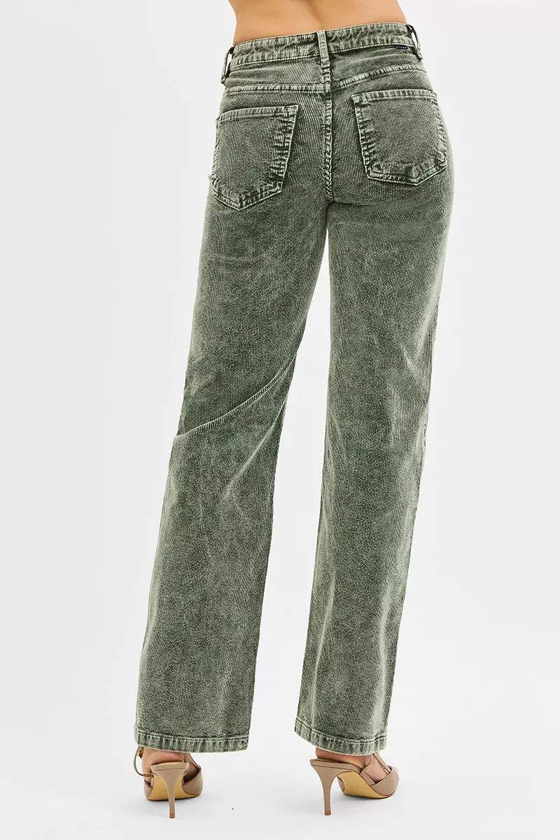 Tummy Control Mid Rise Straight Leg Corduroy Pants, image 3