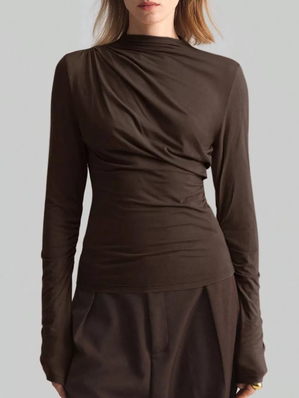 Elegant Drape Front Long Sleeve T-Shirt, image 2